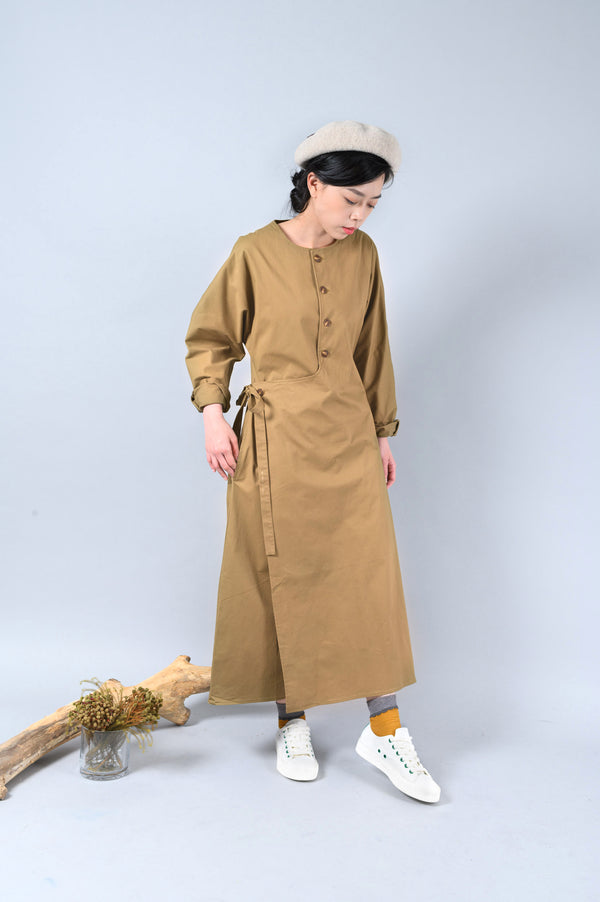 Mocha shirt dress w/ waist tied detail