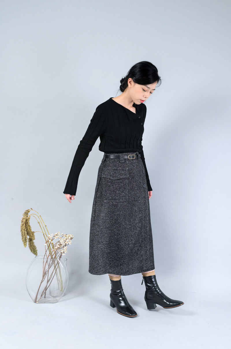 Black stripe knit top w/ buttons
