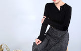 Black stripe knit top w/ buttons