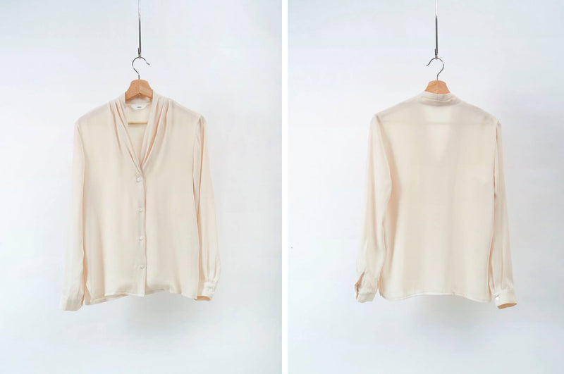 Ivory soft blouse in v cut pleated collar