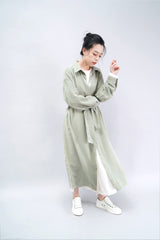 2 ways pale green shirt dress w/ outlined stitch