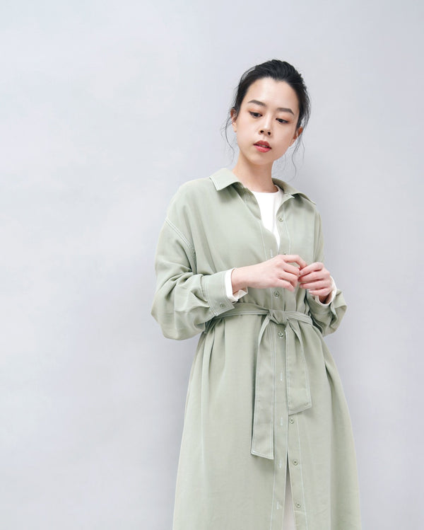 2 ways pale green shirt dress w/ outlined stitch