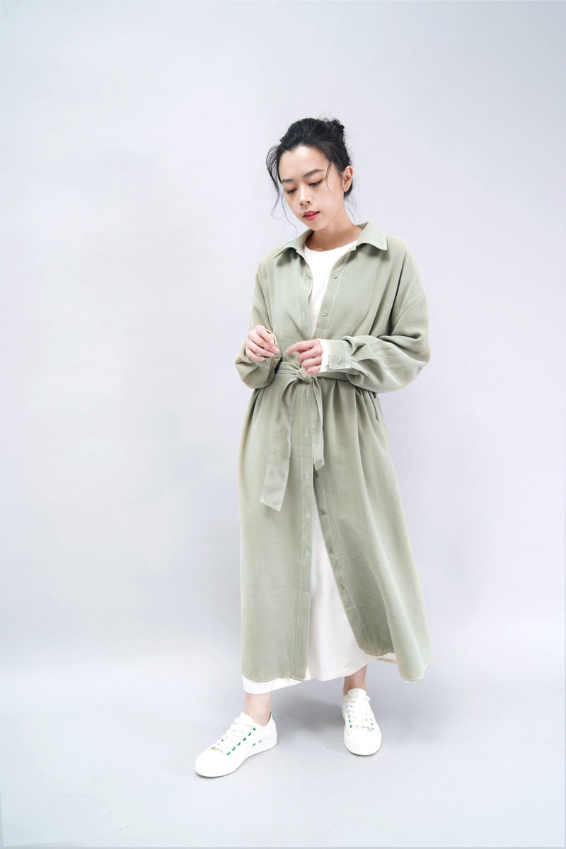 2 ways pale green shirt dress w/ outlined stitch