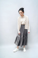 Grey pleats velvet skirt