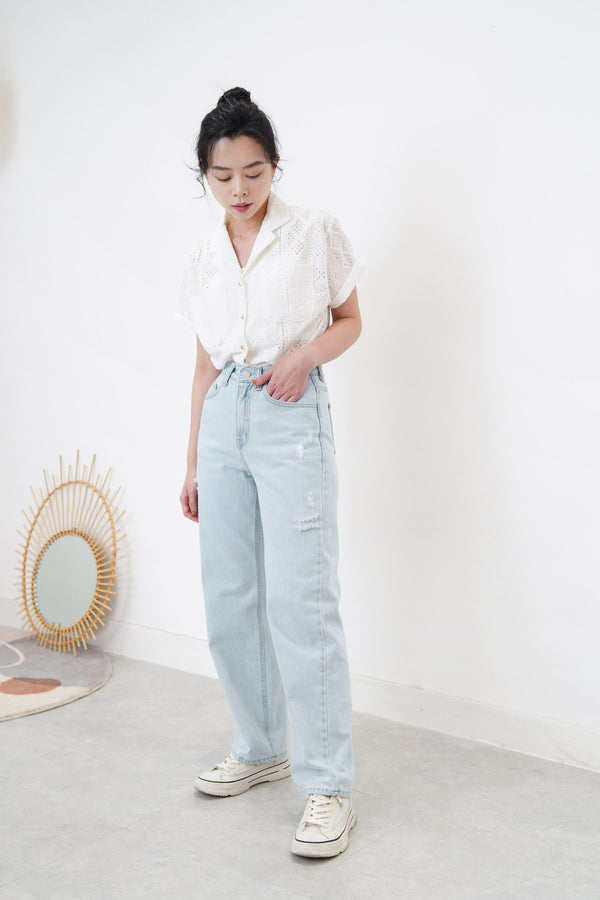 White broderie embroidered top in blazer cut