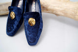 Navy velvet loafers w/ button