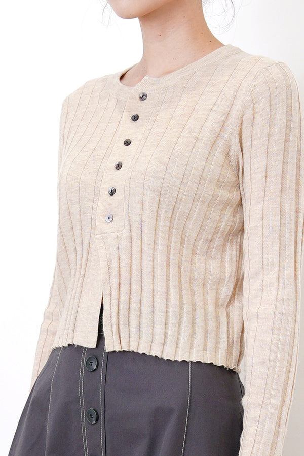 Oatmeal stripes knit cardigan in crop cut