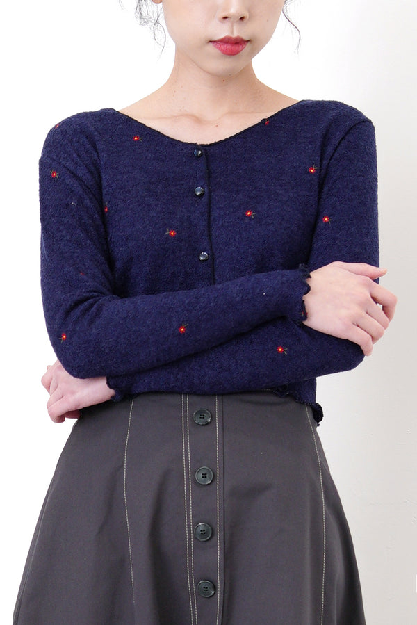 Navy cardigan w/ floral embroidery