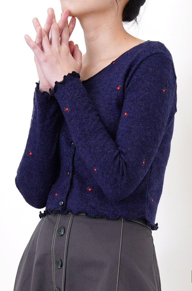 Navy cardigan w/ floral embroidery