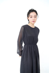 Black floral chiffon layering dress