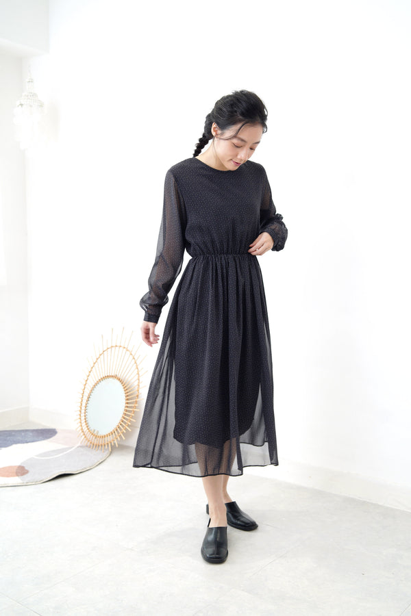 Black floral chiffon layering dress