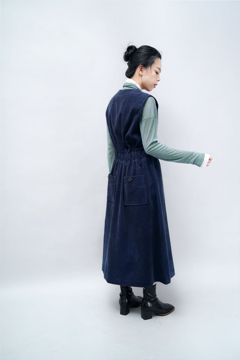 Navy corduroy dress w/ front buttons