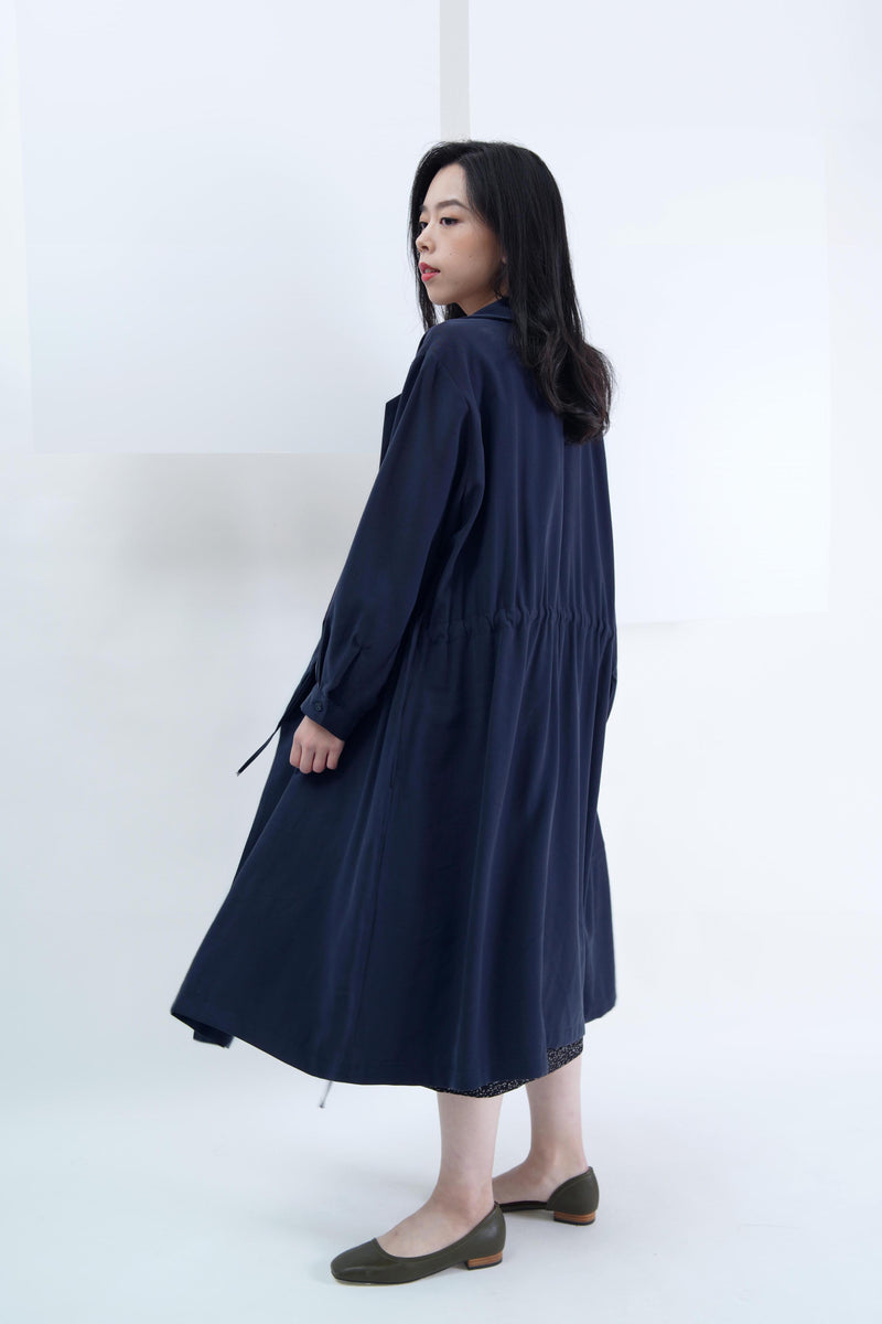 Navy coat w/ waist drawstring