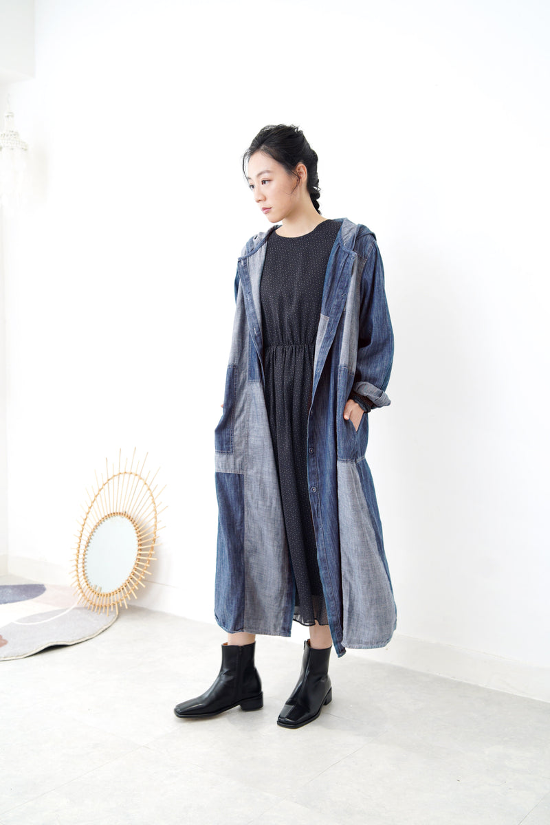Denim patchwork shirt dress