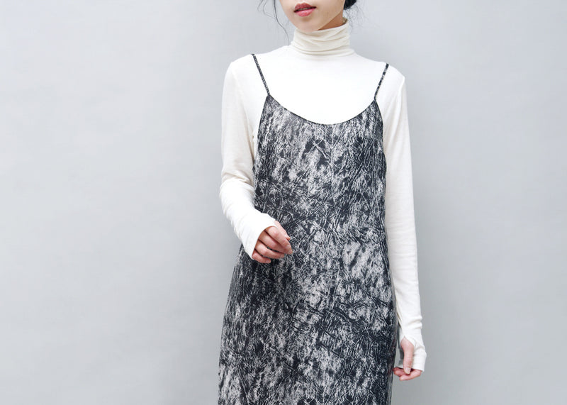 Black cami dress in marble stone print