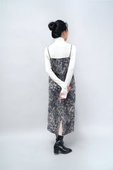 Black cami dress in marble stone print