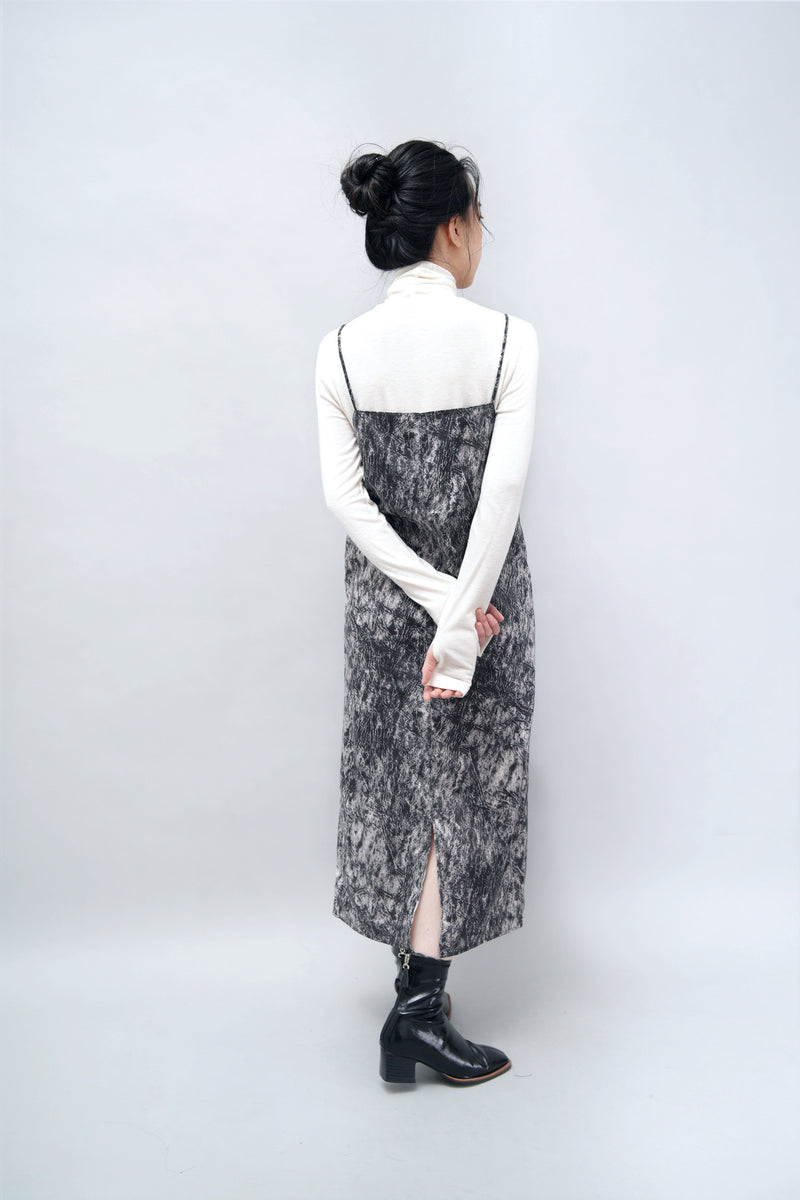 Black cami dress in marble stone print