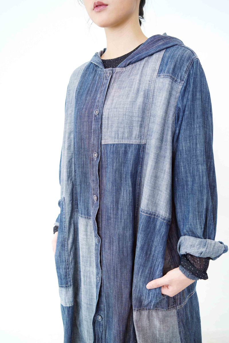 Denim patchwork shirt dress