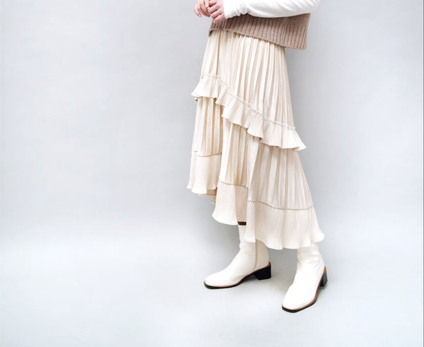 Ivory velvet ruffle skirt