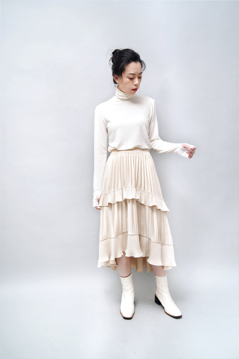 Ivory velvet ruffle skirt