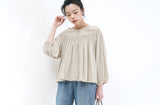 Oatmeal detail pleats blouse in boat collar