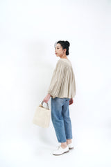Oatmeal detail pleats blouse in boat collar
