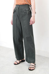 Dark green straight cut trousers w/ detail pockets