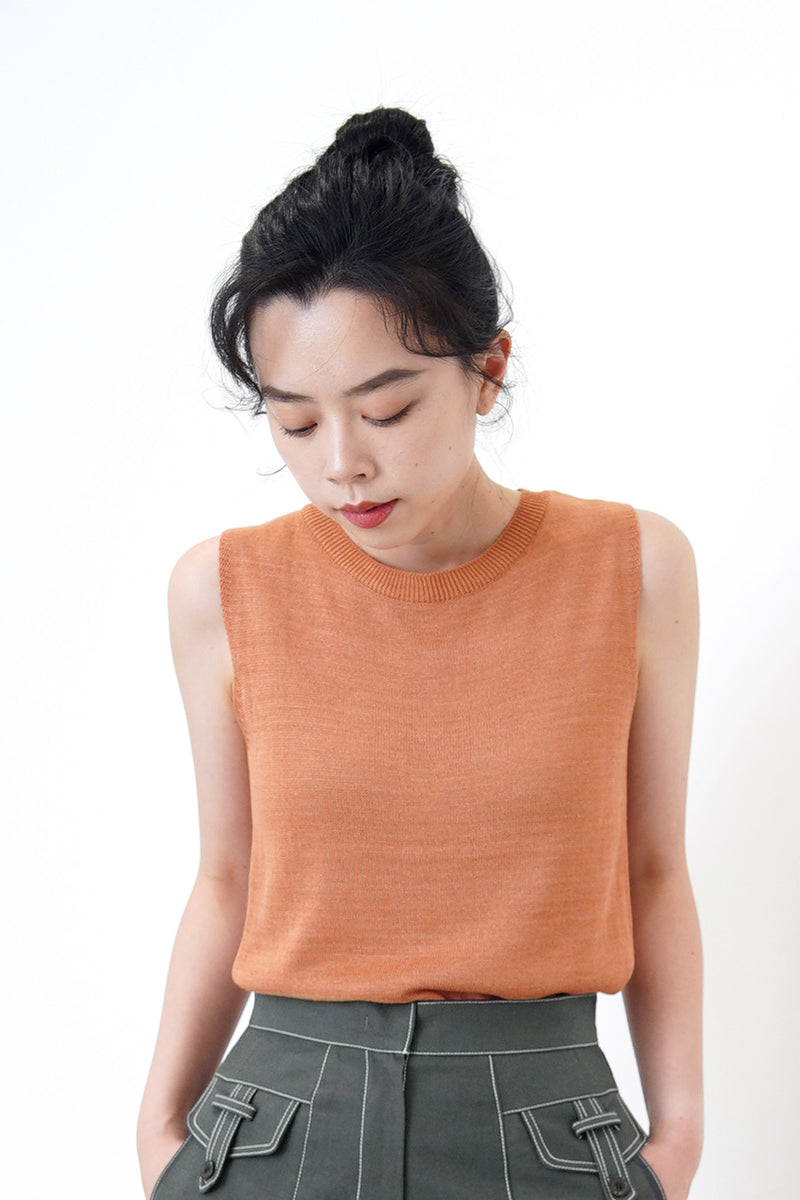 Orange linen knit vest
