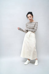 Ivory corduroy skirt in elastic waist