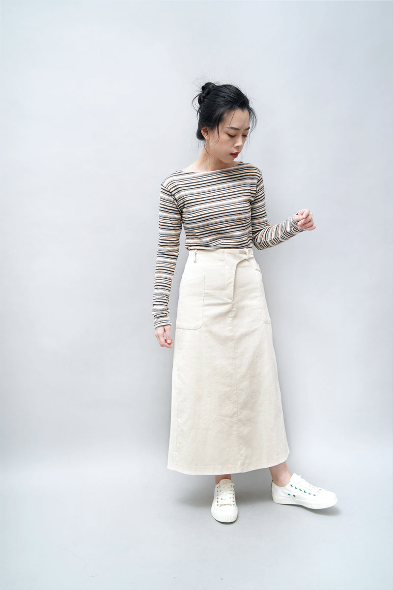 Ivory corduroy skirt in elastic waist
