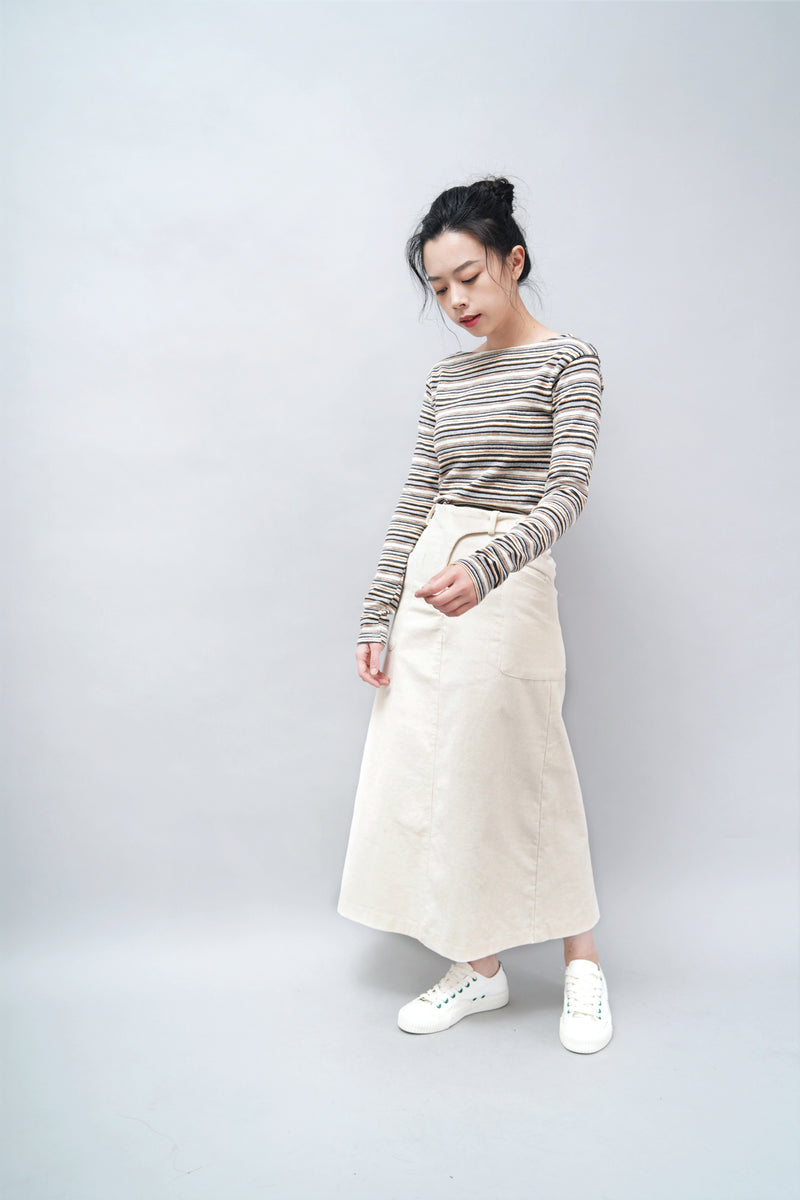 Ivory corduroy skirt in elastic waist