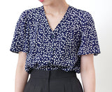 Navy floral blouse in frill sleeves
