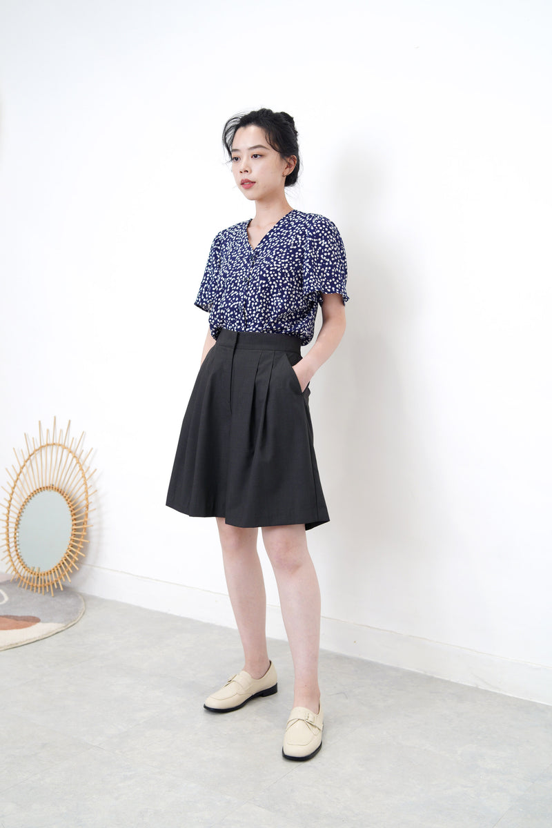 Navy floral blouse in frill sleeves
