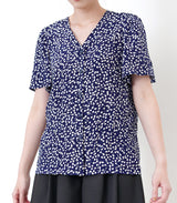 Navy floral blouse in frill sleeves