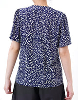 Navy floral blouse in frill sleeves