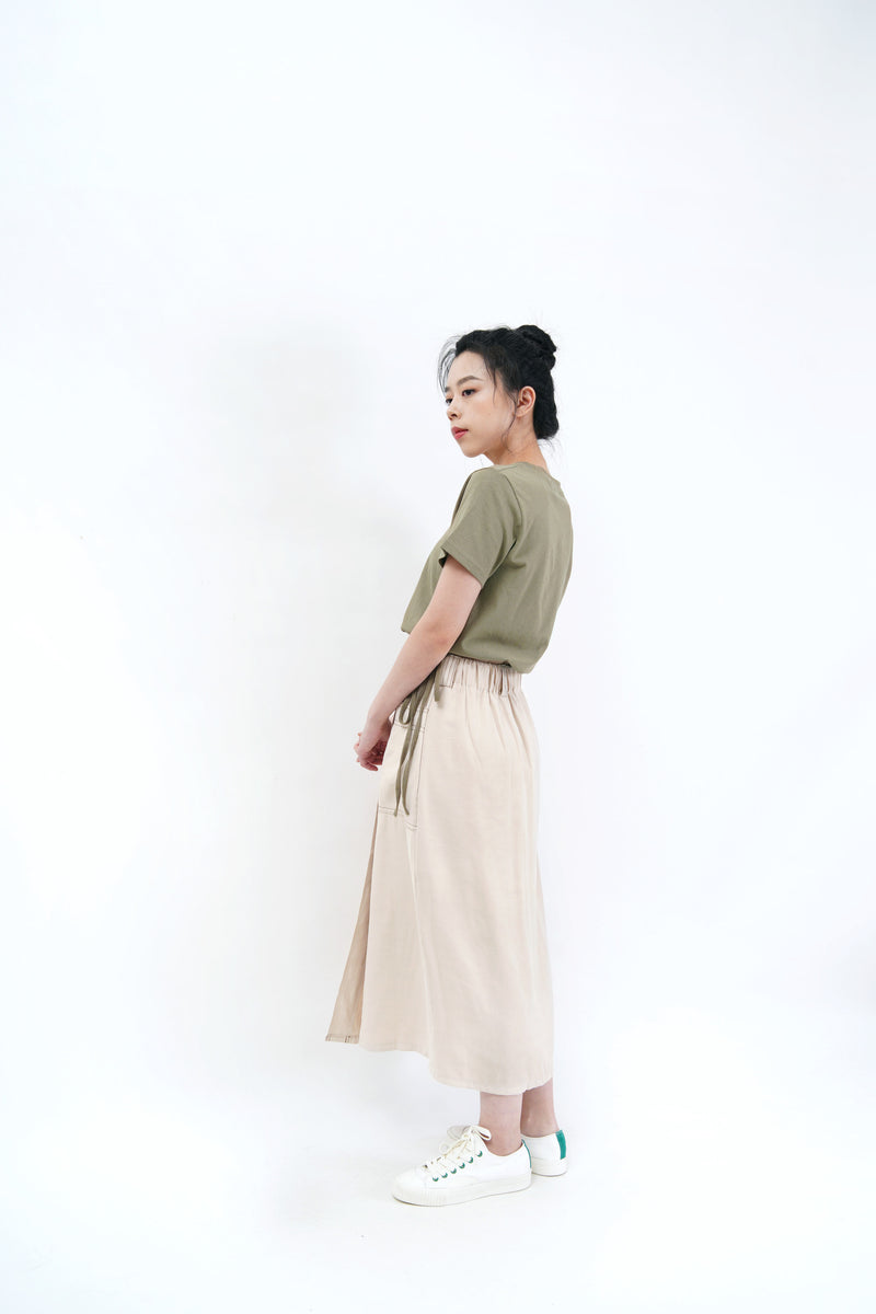 Dark olive green top w/ string hem