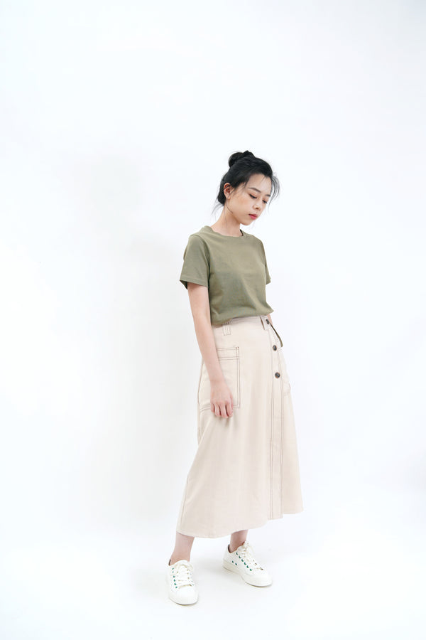 Dark olive green top w/ string hem