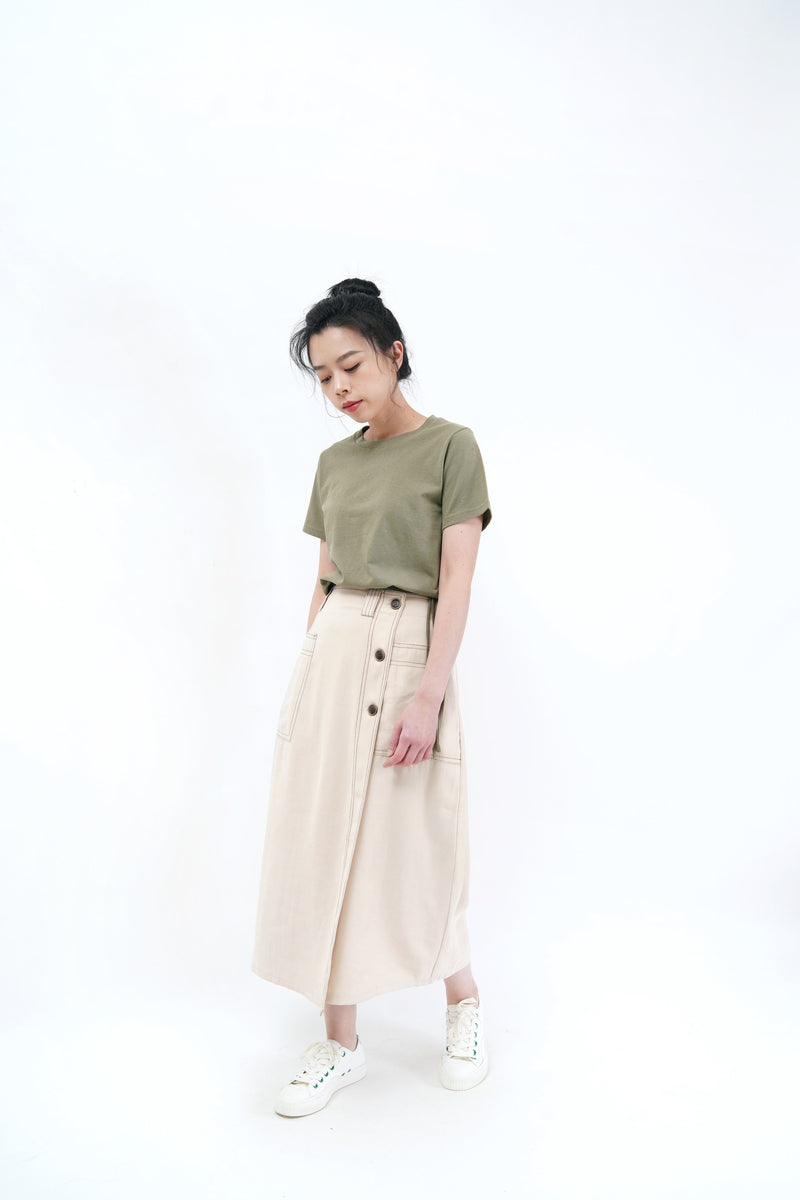 Dark olive green top w/ string hem