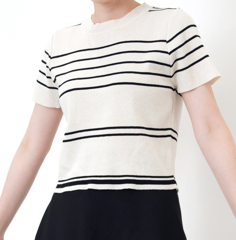 Beige knit top in stripes