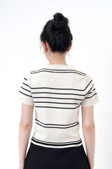 Beige knit top in stripes