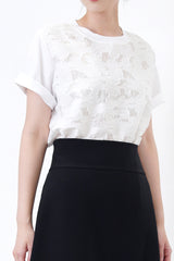 White top in sheer flower pattern