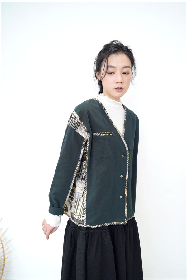 Green patchwork print jacket