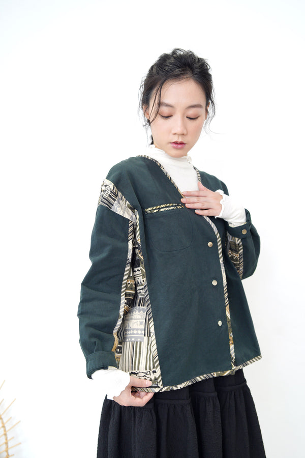 Green patchwork print jacket