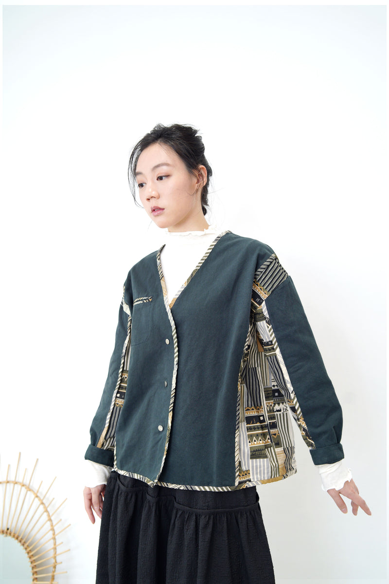 Green patchwork print jacket