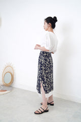 Navy floral print skirt in layering hem