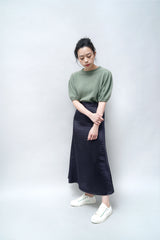 Navy satin midi skirt