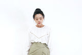 White detail shirt blouse w/ floral embro.