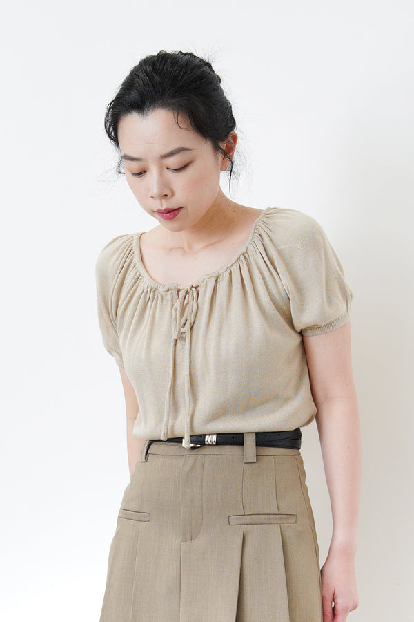 Oatmeal soft blouse in gather neck details