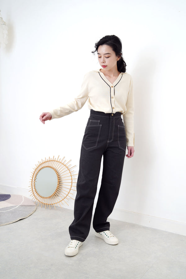 Charcoal grey high waist trouser w/ outlined stitch