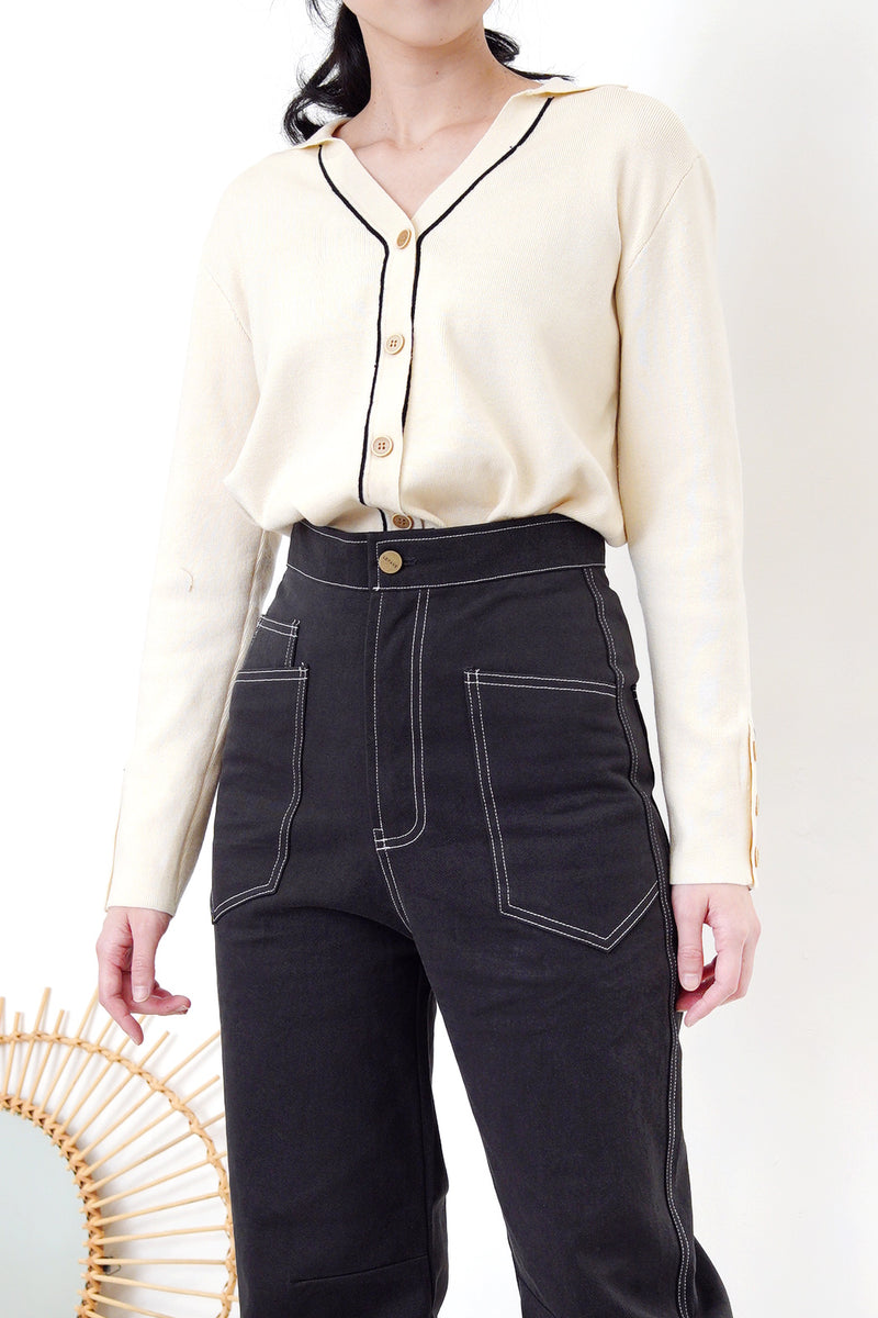 Charcoal grey high waist trouser w/ outlined stitch